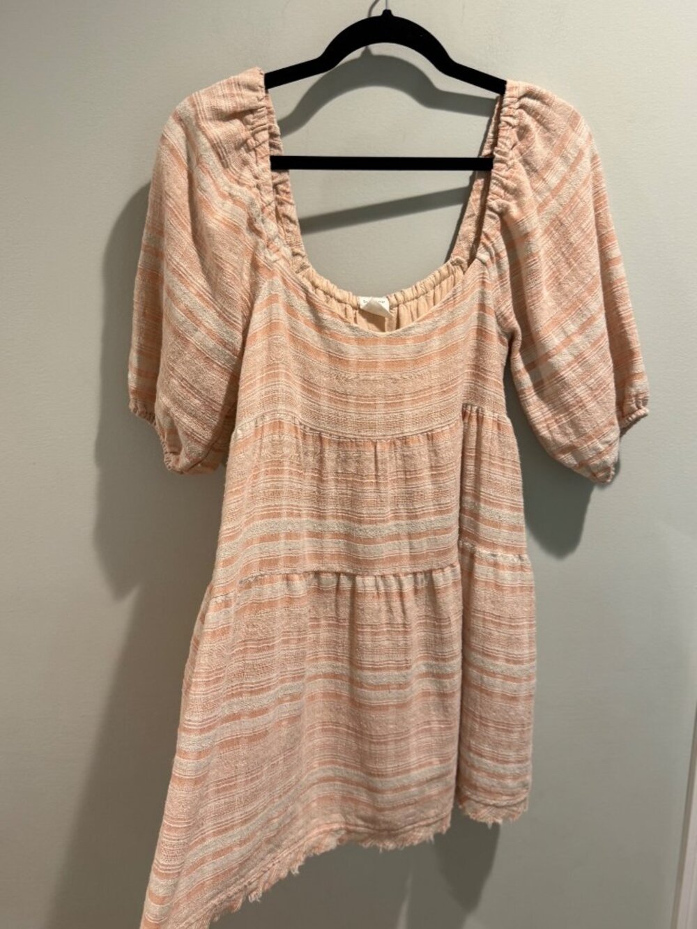 By Together Women’s Multi Striped Tiered Puff Sleeve Babydoll Mini Dress - Small